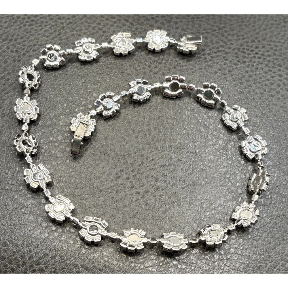 Vintage Green Crystal Rhinestone Flower Cluster Choker Necklace Silver Tone 17" - Picture 13 of 16
